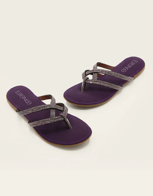 Iris Purple Beaded Flats with Criss-Cross Straps – Essence by Rubina